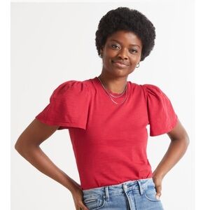 Nation LTD Savanna Flutter Short Sleeve Mock Neck Red Heartbreaker Medium